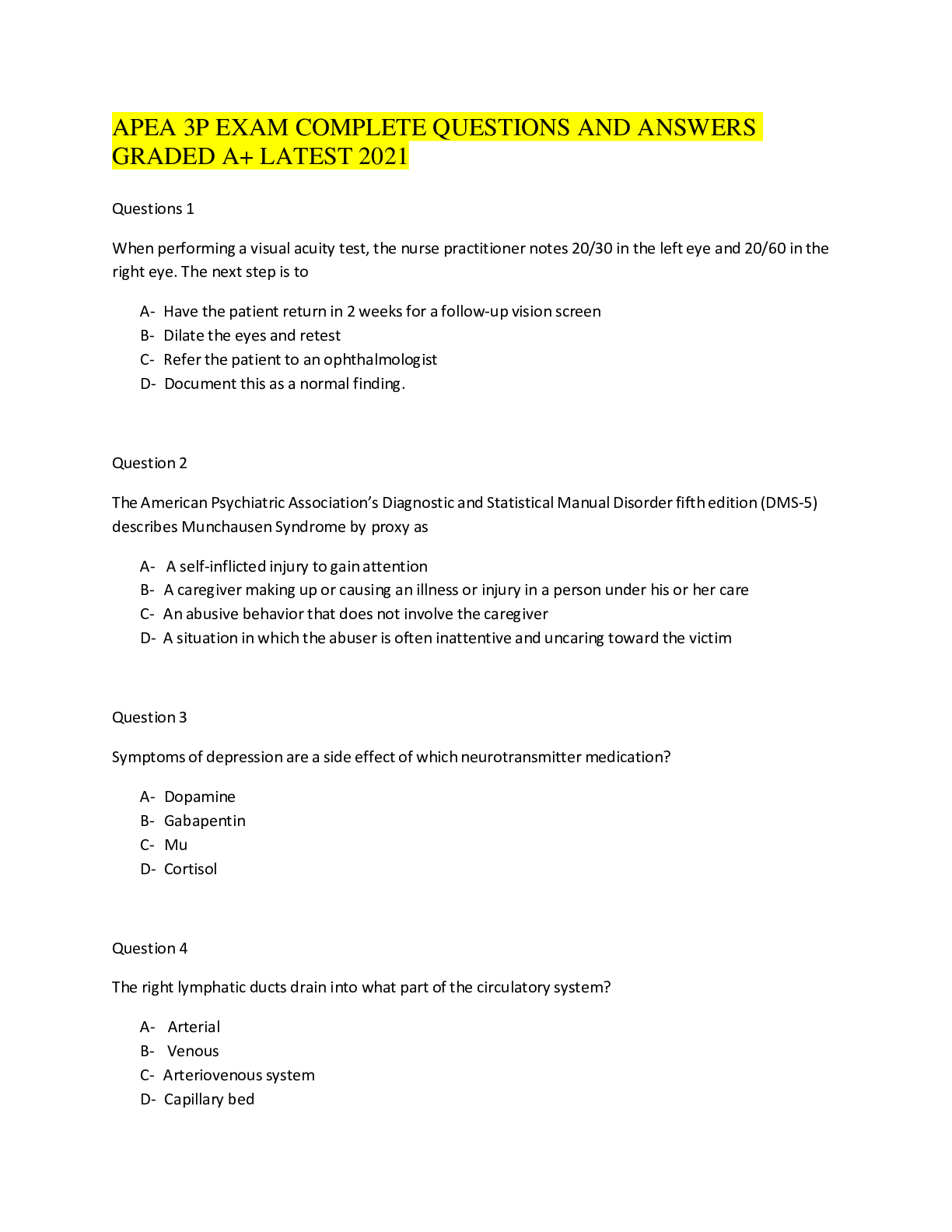 Preview image for APEA 3P EXAM QUESTIONS   LATEST 2021